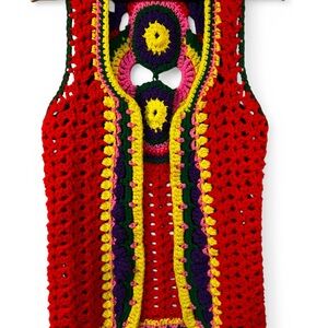 Vintage Handmade Crochet Vest xs/s Neon Multicolor Festival Boho Granny Style